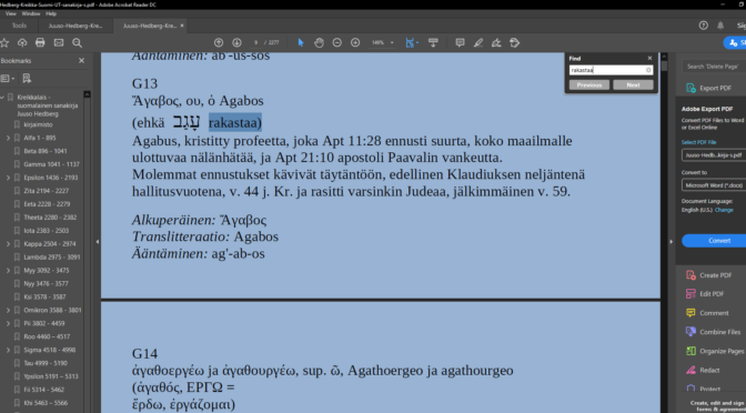 Juuso Hedberg Kreikkalais-suomalainen Uuden Testamentin sanakirja PDF