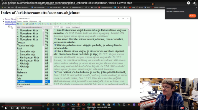 Uusi helppo ja nopea suomenkielisten Raamattujen asennus Unbound Bible Raamattuohjelmaan Windowsille