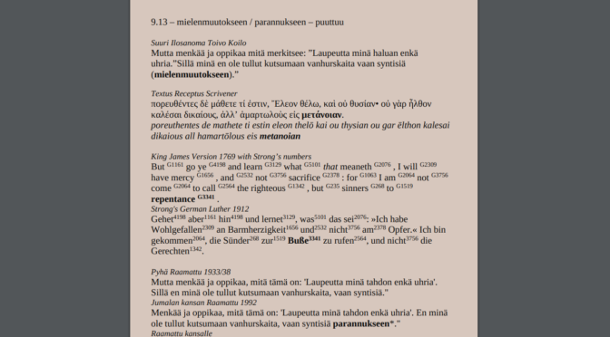 200 Sanakorjausta moderneihin Raamattuihin, Kreikka-Suomi Sanakirja, VT käännösvirheistä Syväntö ym