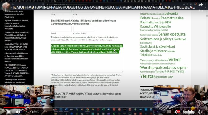 ILMOITTAUTUMINEN ALIA KOULUTUS JA  ONLINE RUKOUS.  KUMOAN RAAMATULLA KETRIEL BLAD HARHAOPIN